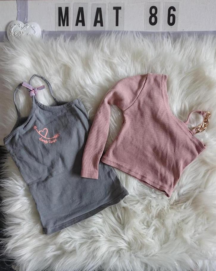 Twee nette  tops maat 86 zalmroze grijs, Kinderen en Baby's, Babykleding | Maat 86, Gebruikt, Meisje, Shirtje of Longsleeve, Ophalen of Verzenden
