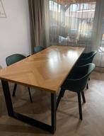 vissegraat eettafel met 4 kuipstoelen (groen), Ophalen of Verzenden, Zo goed als nieuw, Rechthoekig, 50 tot 100 cm