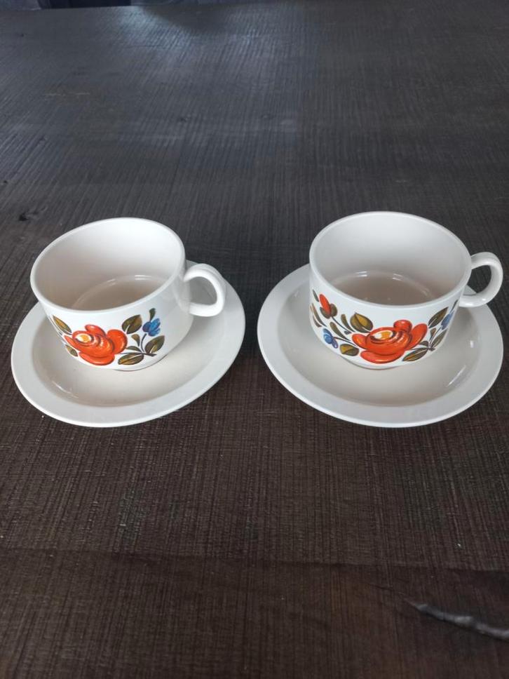 Vintage kopjes en schotels met bloemmotief, Caravans en Kamperen, Kampeeraccessoires, Ophalen of Verzenden