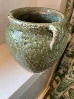 Stijlvolle groene cracelée bloempot, Tuin en Terras, Bloempotten, Rond, Zo goed als nieuw, Aardewerk, Tuin