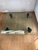 Glazen tafel op wielen 1.10m x 1.10m Merk: Fontana vr Arte, Huis en Inrichting, Ophalen, Gebruikt, Vierkant, Glas
