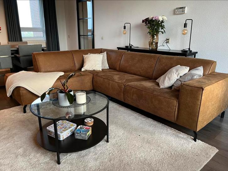 Cognac Hoekbank, Huis en Inrichting, Banken | Complete zithoeken, Zo goed als nieuw, Ophalen
