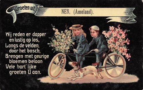 AY009 Groeten uit Nes Ameland 1909, Verzamelen, Ansichtkaarten | Nederland, Gelopen, Waddeneilanden, Voor 1920, Verzenden