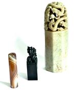 3 Chinese stenen zegelstempels Draken Foo dog, Antiek en Kunst, Ophalen of Verzenden