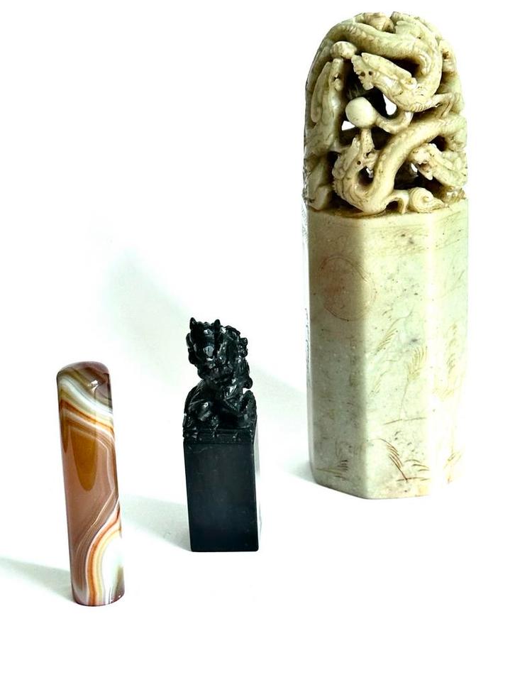 3 Chinese stenen zegelstempels Draken Foo dog, Antiek en Kunst, Kunst | Niet-Westerse kunst, Ophalen of Verzenden