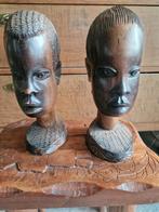 Afrikaanse Houten Koppen Set - Man & Vrouw, Antiek en Kunst, Ophalen of Verzenden