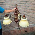 Oude kamerlamp met 3 glazen kappen, Ophalen, Gebruikt, Glas, Vintage