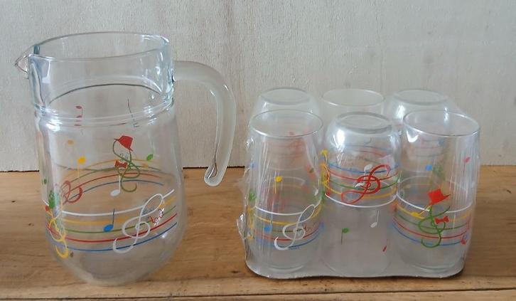 Luminarc kan met 6 glazen Bahamas, kleurrijke toonladders, Verzamelen, Glas en Borrelglaasjes, Nieuw, Frisdrankglas, Ophalen of Verzenden