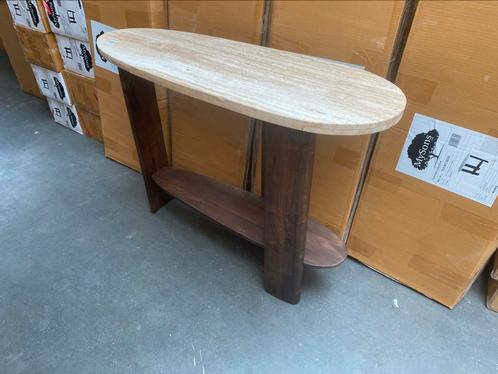 Sidetable echt travertin met mango hout 110x38x80 hoge korti, Huis en Inrichting, Tafels | Sidetables, Nieuw, 25 tot 50 cm, 100 tot 150 cm