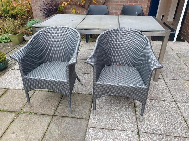 2 luxe gevlochten antraciet tuinstoelen. Weerbestendig., Tuin en Terras, Tuinstoelen, Gebruikt, Kunststof, Ophalen