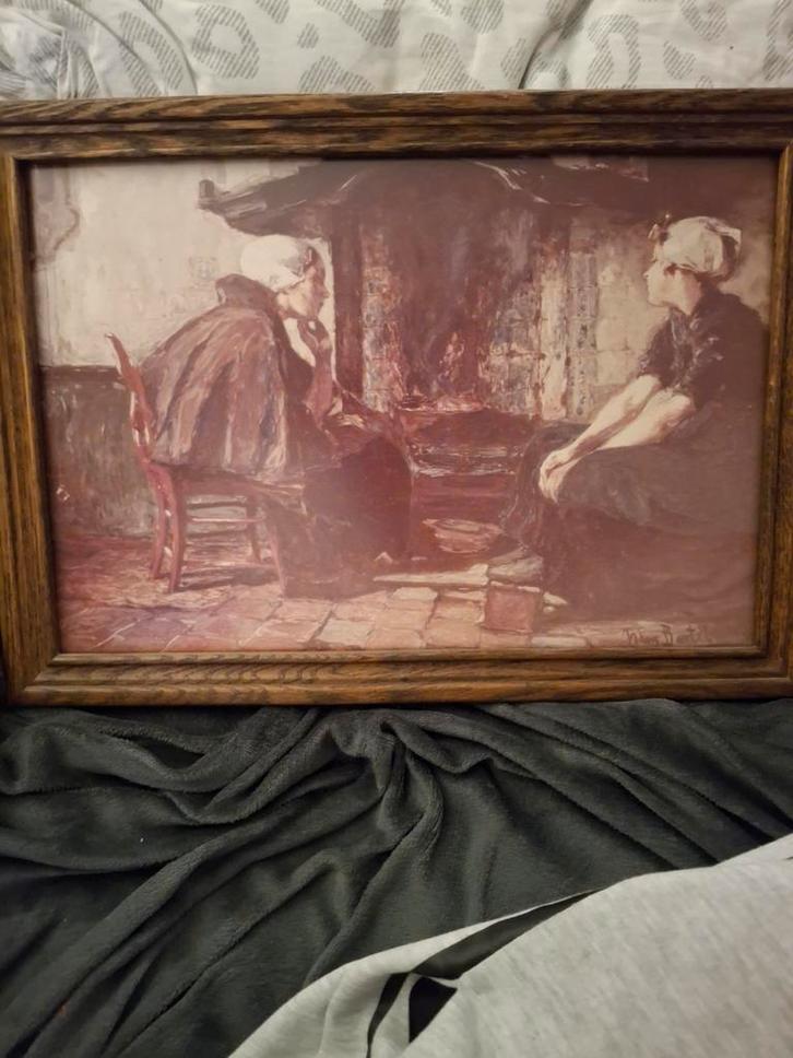 Schilderij Hans Bartel - Twee Vrouwen bij Haard, Antiek en Kunst, Kunst | Schilderijen | Klassiek, Ophalen of Verzenden