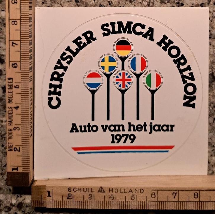 Vintage sticker Chrysler Simca Horizon auto van het jaar 79, Verzamelen, Stickers, Zo goed als nieuw, Ophalen of Verzenden