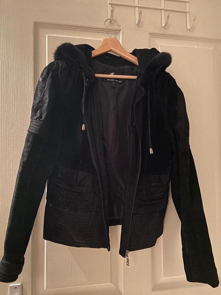 Leren jas (Italiaans) met afgewerkte nerts kraag, Kleding | Dames, Jassen | Winter, Zo goed als nieuw, Maat 42/44 (L), Zwart, Ophalen of Verzenden