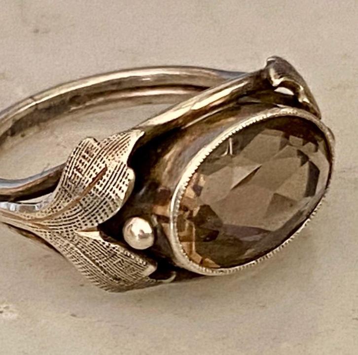 Prachtige art deco zilveren ring met rookkwarts !, Sieraden, Tassen en Uiterlijk, Antieke sieraden, Ring, Zilver, Ophalen of Verzenden
