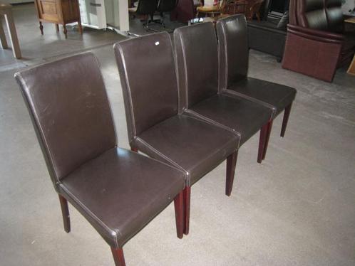 4 eetstoelen bruin leer, Huis en Inrichting, Stoelen, Gebruikt
