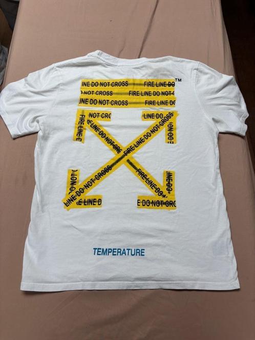 Off‑White Temperature Fire Line Do Not Cross T‑shirt maat M, Kleding | Heren, T-shirts, Gedragen, Maat 48/50 (M), Wit, Ophalen of Verzenden