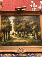 Groot oude schilderij landschap; boerderij olieverf, Ophalen of Verzenden