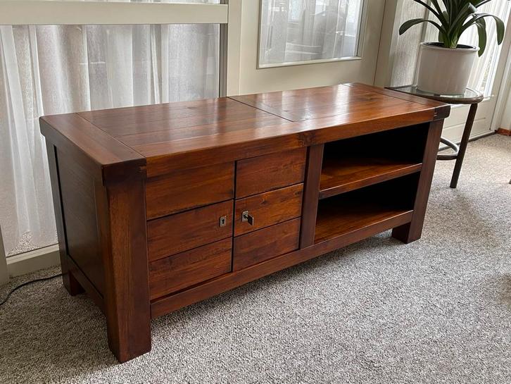 Houten TV Meubel met Opbergruimte, Huis en Inrichting, Kasten | Televisiemeubels, Gebruikt, Minder dan 100 cm, 100 tot 150 cm