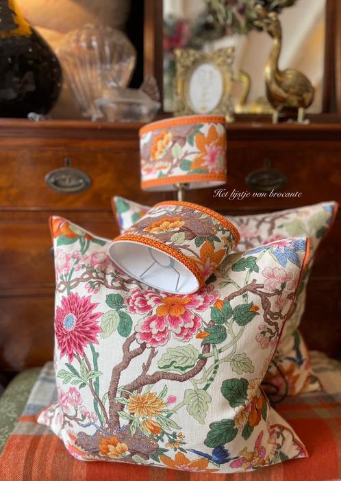 Engelse SET linnen kussens GP&J Baker Little Magnolia orange, Huis en Inrichting, Woonaccessoires | Kussens, Nieuw, Overige kleuren