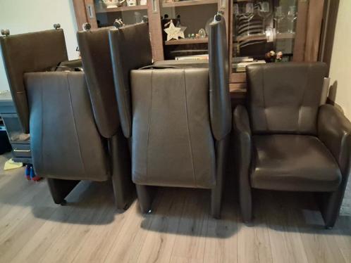 6 leren eetkamer stoelen, Huis en Inrichting, Stoelen, Zo goed als nieuw, Bruin, Ophalen
