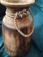 Houten "Nepalese"pot vaas  met touw ,sober rustiek landelijk, Antiek en Kunst, Curiosa en Brocante, Ophalen of Verzenden