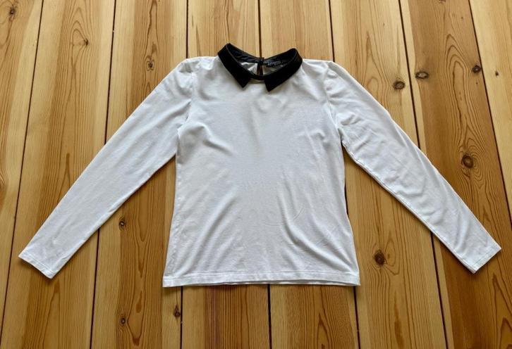 Juffrouw Jansen top / shirt - Wit leren kraag - Medium, Kleding | Dames, Tops, Zo goed als nieuw, Maat 38/40 (M), Wit, Lange mouw