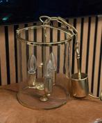 Vintage Lantaarnvormige 3-lichts hanglamp messing/glas, Huis en Inrichting, Lampen | Hanglampen, Ophalen of Verzenden