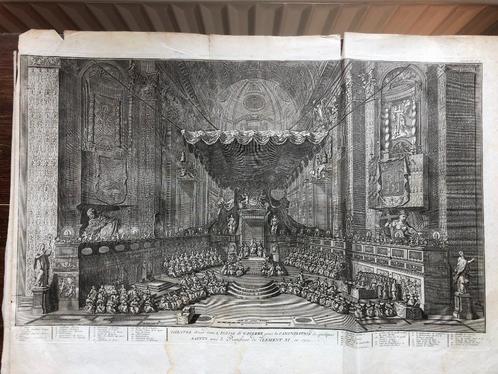 Theatre dressé dans L'eglise de St. Pierre (Clement XI) 1722, Antiek en Kunst, Kunst | Etsen en Gravures, Ophalen of Verzenden