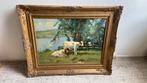 Schilderij met koeien in antieke lijst, Antiek en Kunst, Ophalen