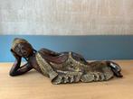 Houten Boeddha Polychroom liggend, Antiek en Kunst, Ophalen