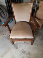 Antieke Retro Stoel - Houten Frame, Witte Bekleding, Ophalen of Verzenden