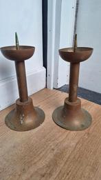 2 antieke koperen kerkkandelaars, zie foto's, Antiek en Kunst, Ophalen of Verzenden