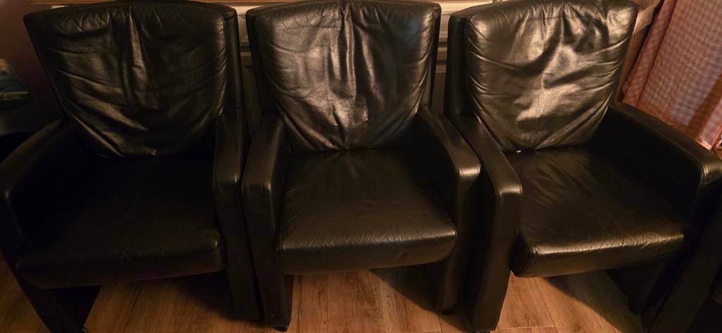 Mooie gebruikte leren stoelen, Gebruikt, Drie, Zwart, Leer