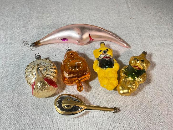 6 stuks oude glazen kerstfiguren, Diversen, Kerst, Gebruikt, Ophalen of Verzenden