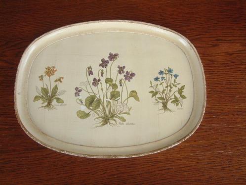 Vintage dienblad met planten bloemen Vaga International, Huis en Inrichting, Woonaccessoires | Dienbladen, Ovaal, Ophalen of Verzenden