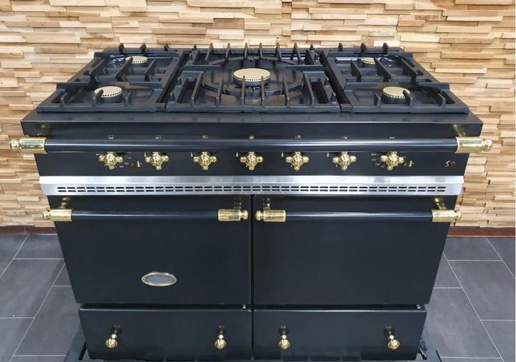 Luxe Fornuis Lacanche 100cm zwart + messing 2 ovens 5 pits, Witgoed en Apparatuur, Fornuizen, Zo goed als nieuw, Vrijstaand, Gas
