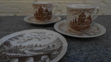bruin 2 kop en 3 schotel Bridge Scene Crown Ducal England beschikbaar voor biedingen