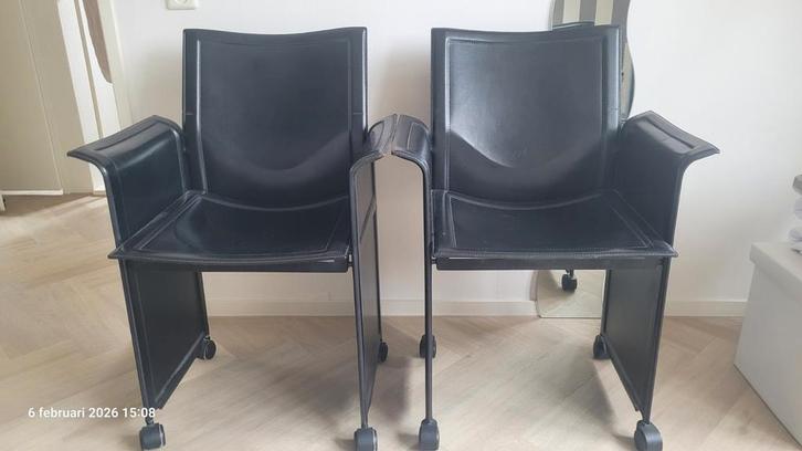 Matteo Grassi fauteuils/bureaustoelen - set van twee, Huis en Inrichting, Stoelen, Gebruikt, Twee, Leer, Metaal, Zwart, Ophalen