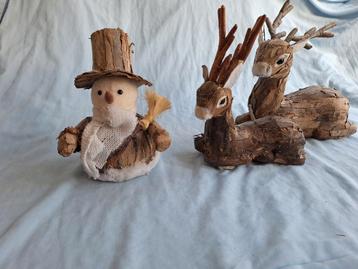 Houten Decoratie Set: Sneeuwpop & Rendieren beschikbaar voor biedingen
