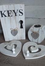 Houten Decoratie Set - Sleutelkastje, Kaars, Hartjes, Antiek en Kunst, Ophalen of Verzenden