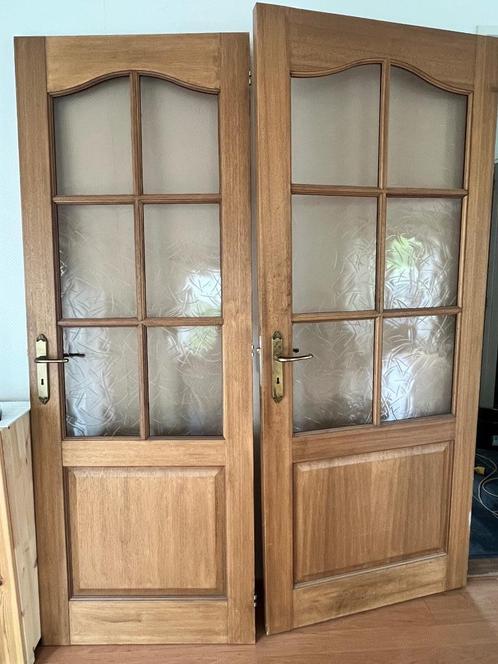 Eiken binnendeuren met glas, Doe-het-zelf en Verbouw, Deuren en Horren, Gebruikt, Binnendeur, 200 tot 215 cm, 80 tot 100 cm, Glas