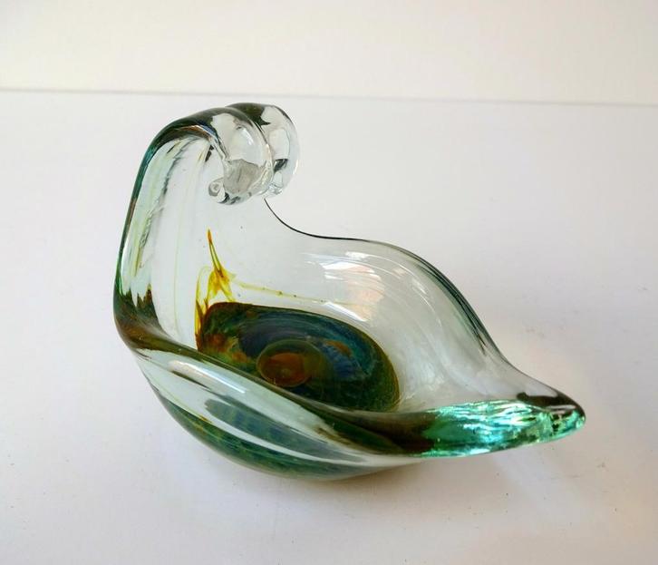 Glazen schaal helder met turquoise en geel Malta 4055-s, Antiek en Kunst, Antiek | Glas en Kristal, Ophalen of Verzenden