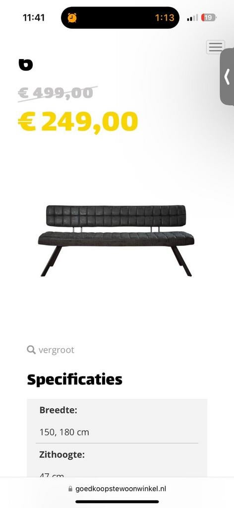 Stijlvolle zwarte bank, Zwart, Ophalen of Verzenden, Zo goed als nieuw, Leer