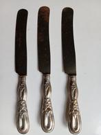 3 antieke verzilverde messen lang 19 cm., Antiek en Kunst, Antiek | Bestek, Ophalen of Verzenden