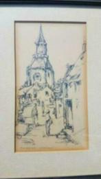 Oude tekening Nunspeet Dorpstraat kerk A J Velthuijzen, Ophalen