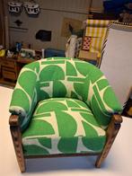 Vintage fauteuil met groene print bekleding, Huis en Inrichting, Fauteuils, Ophalen, Gebruikt, Minder dan 75 cm, Stof