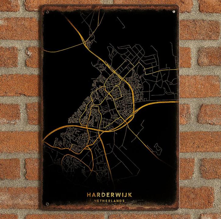 Prachtig vintage bord plattegrond van Harderwijk (20x30cm), Huis en Inrichting, Woonaccessoires | Memoborden, Zo goed als nieuw
