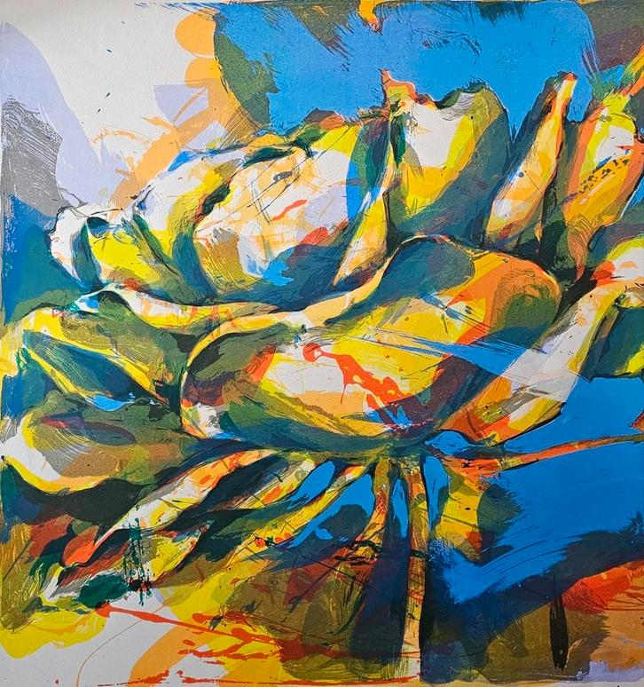 Zeefdruk, P. De Vries, Paul de Vries, kunst, kleurrijk kunst, Antiek en Kunst, Kunst | Litho's en Zeefdrukken, Ophalen of Verzenden