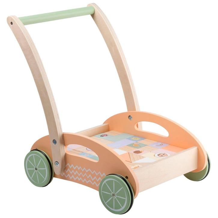 Joueco houten duwwagen/loopwagen met blokken, Kinderen en Baby's, Speelgoed | Houten speelgoed, Nieuw, Duw- of Trekspeelgoed, Ophalen of Verzenden