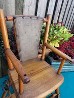 Antieke poppenstoel leer en koper details inklapbaar Miekje, Ophalen of Verzenden